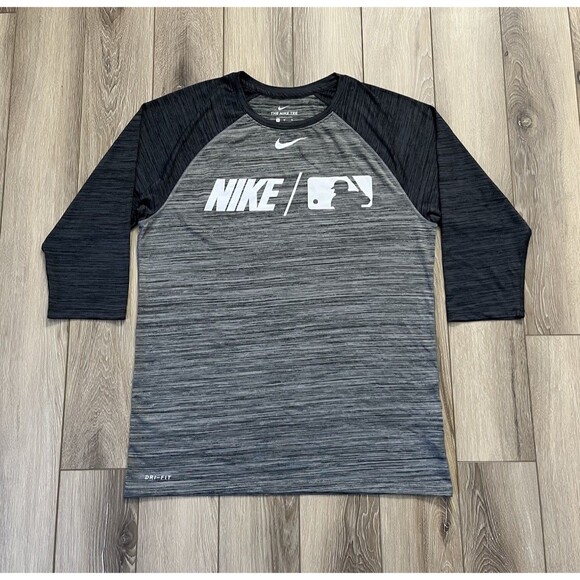 Nike MLB Dri-Fit 1/2 Sleeve Gray Raglan Shirt Adult Men's Medium - Picture 1 of 11